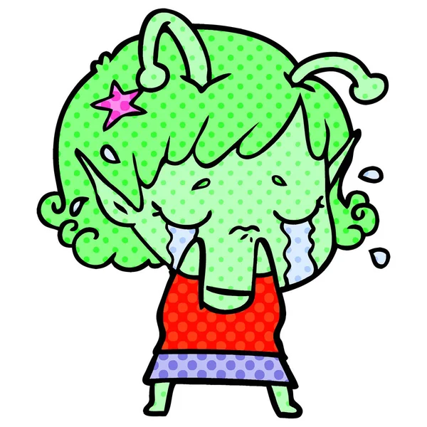 Cartoon Crying Alien Girl — Stock Vector