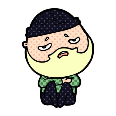 Sakallı endişeli adam çizgi film