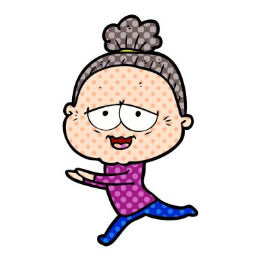 karikatür mutlu yaşlı kadın