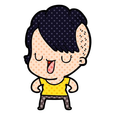 sevimli çizgi kız hippi saç kesimi ile