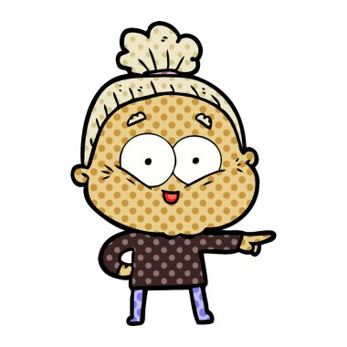 karikatür mutlu yaşlı kadın