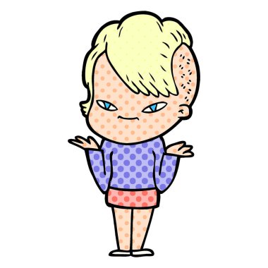 sevimli çizgi kız hippi saç kesimi ile