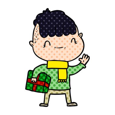 çizgi film dostu çocuk Noel hediyesi ile