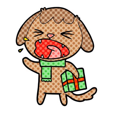 sevimli çizgi köpek Noel hediyesi ile