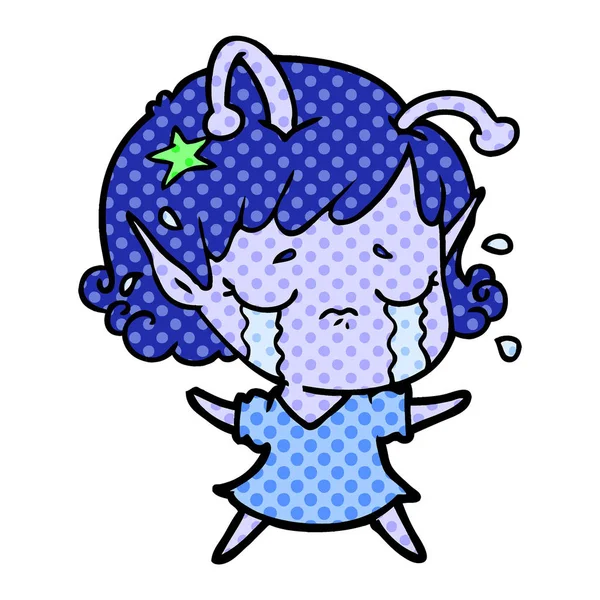 Dessin Animé Pleurer Alien Fille — Image vectorielle