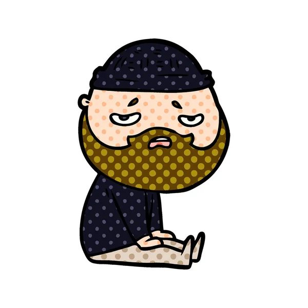 Cartone Animato Preoccupato Uomo Con Barba — Vettoriale Stock