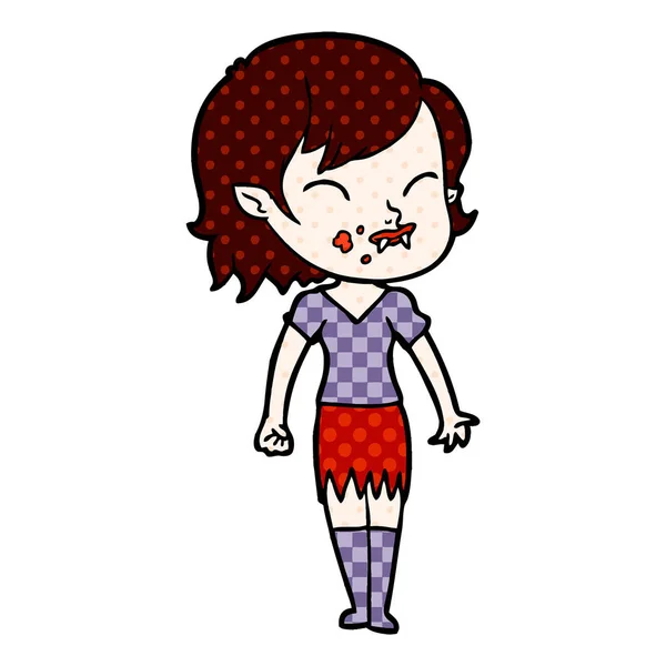 Chica Vampiro Dibujos Animados Con Sangre Mejilla — Vector de stock