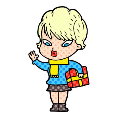 Çizgi filmdeki kadının vektör çizimi