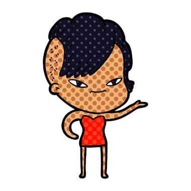 sevimli çizgi kız hippi saç kesimi ile