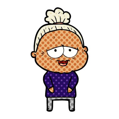 karikatür mutlu yaşlı kadın