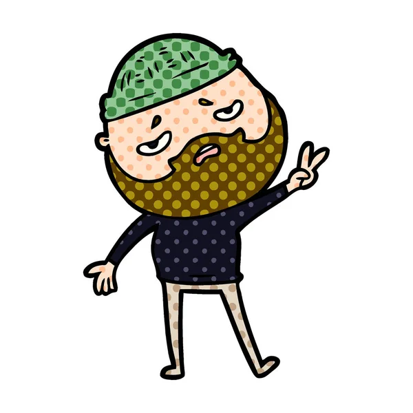 Cartoon Worried Man Beard — Stock Vector