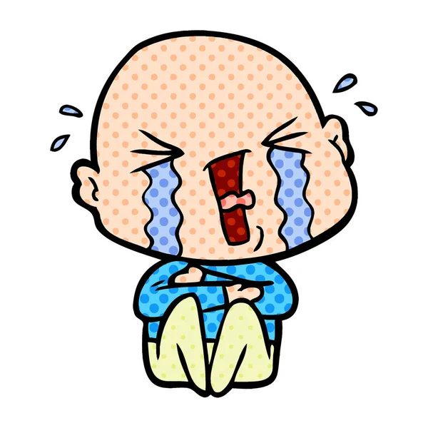 Desenho Animado Chorando Homem Careca —  Vetores de Stock