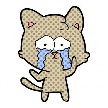 vektör çizim karikatür ağlayan kedi