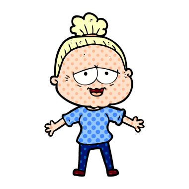 karikatür mutlu yaşlı kadın