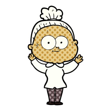 karikatür mutlu yaşlı kadın