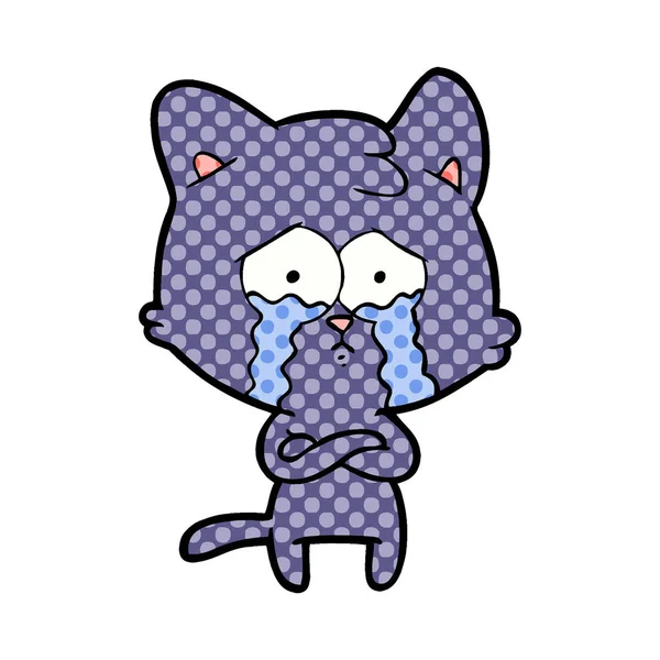 Vector Illustration Cartoon Crying Cat — Stock Vector