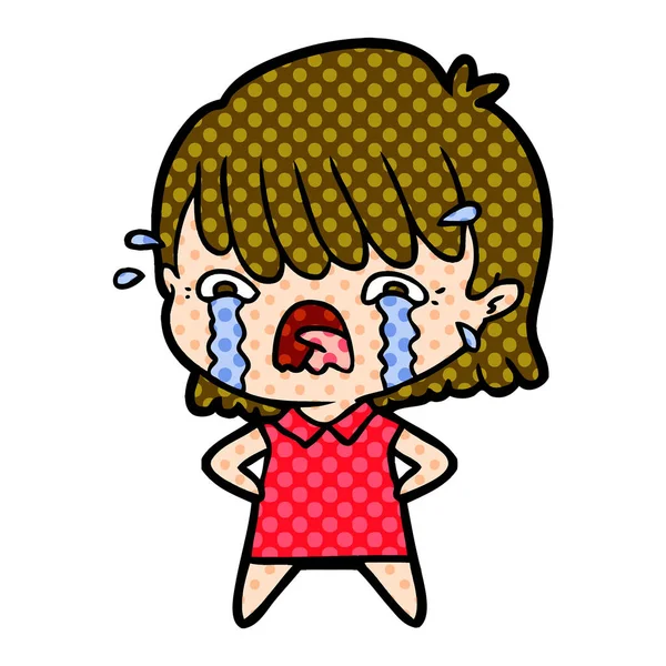 Vector Illustration Cartoon Girl Crying — Stock Vector