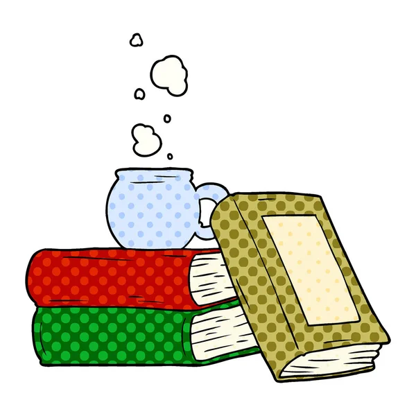 卡通咖啡杯和学习书籍 — 图库矢量图片