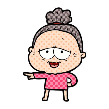 karikatür mutlu yaşlı kadın