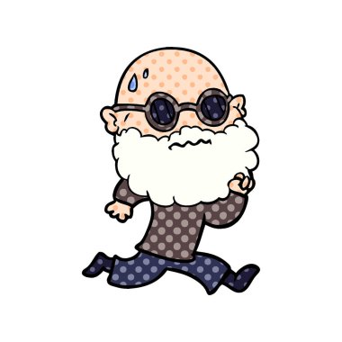 Sakal ve terleme güneş gözlüğü ile çalışan adam çizgi film