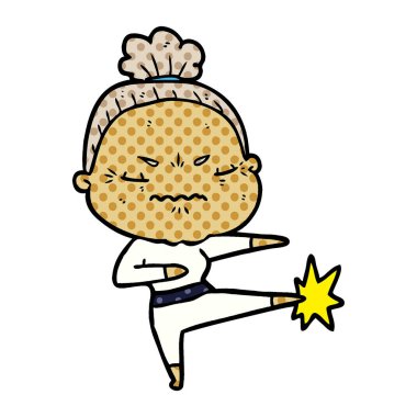 karikatür rahatsız yaşlı kadın