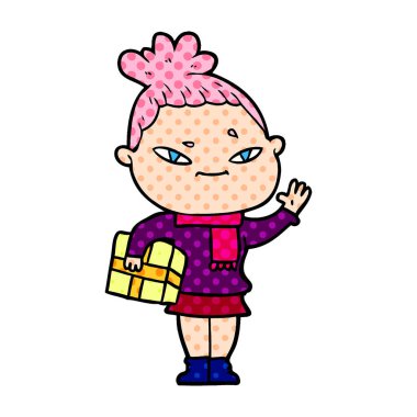 Çizgi filmdeki kadının vektör çizimi