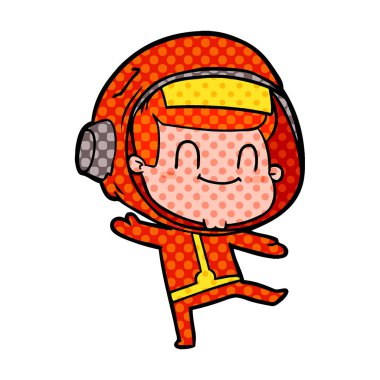 mutlu karikatür astronot vektör çizim