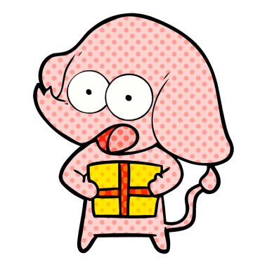 Noel hediyesi ile sevimli çizgi fil