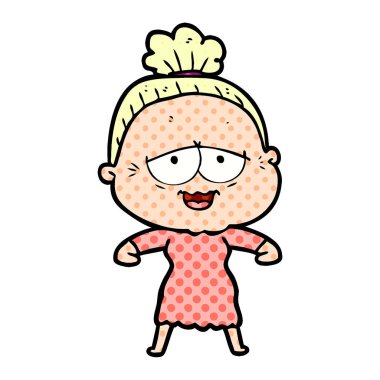 karikatür mutlu yaşlı kadın