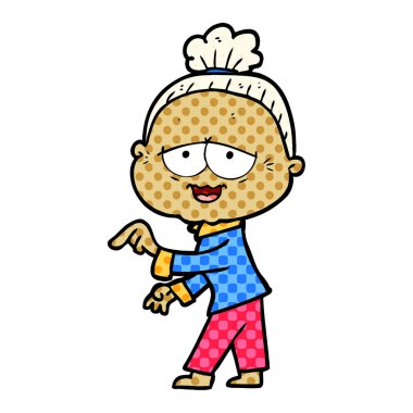 karikatür mutlu yaşlı kadın