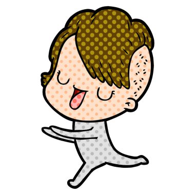 sevimli çizgi kız hippi saç kesimi ile