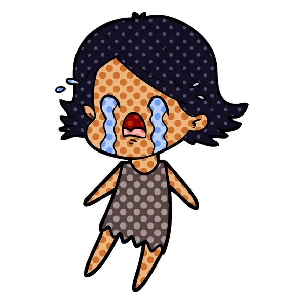 Vector Illustration Cartoon Woman Crying — Stock Vector