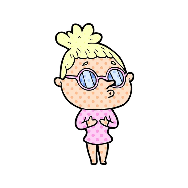 Cartoon Woman Wearing Glasses — Stock Vector