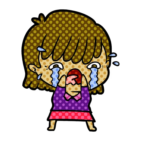 Vector Illustration Cartoon Girl Crying — Stock Vector