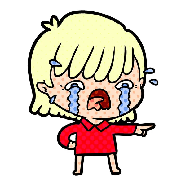 泣いている少女漫画のベクトル イラスト — ストックベクタ