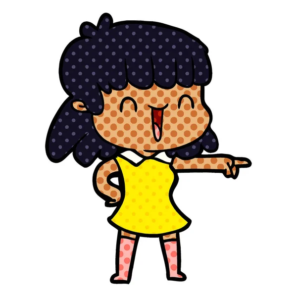 Vector Ilustración Dibujos Animados Chica Feliz — Vector de stock