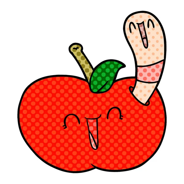 Cartoon Wurm Glücklichen Apfel — Stockvektor