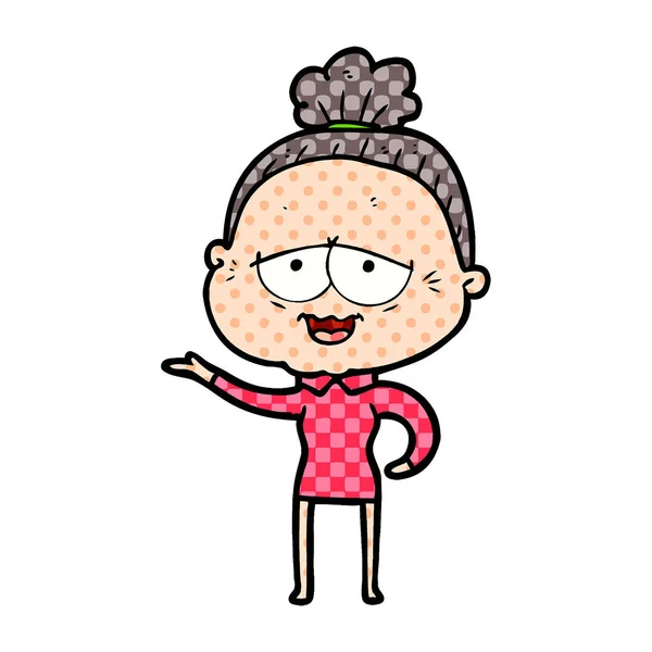 Cartoon Gelukkig Oude Dame — Stockvector