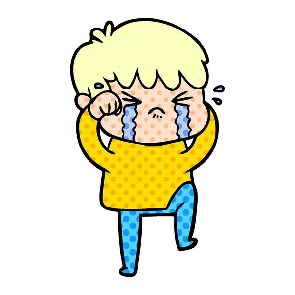 Vector Illustration Cartoon Boy Crying — Stock Vector