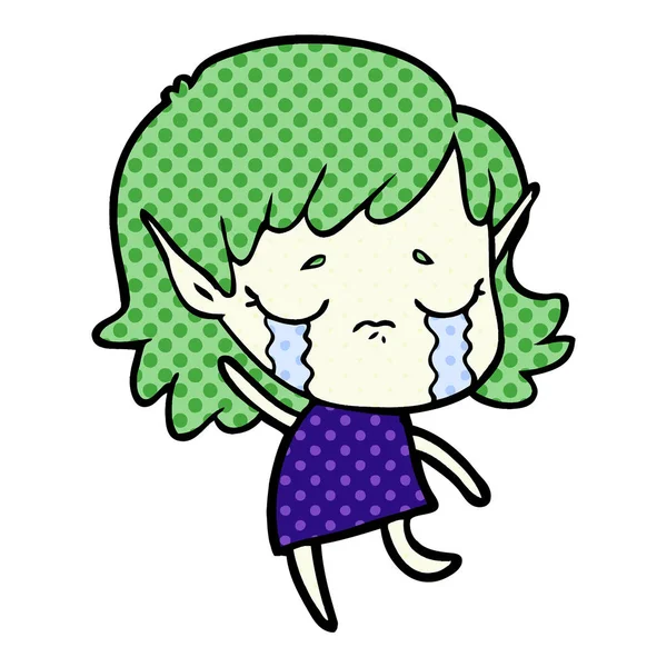 Cartoon Crying Elf Girl — Stock Vector