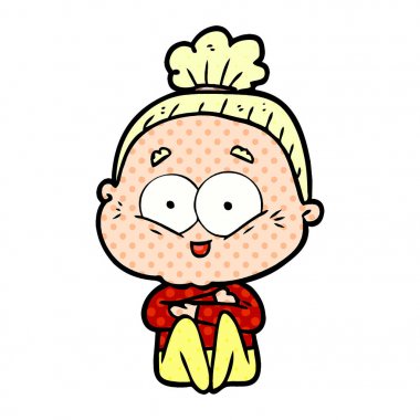 karikatür mutlu yaşlı kadın