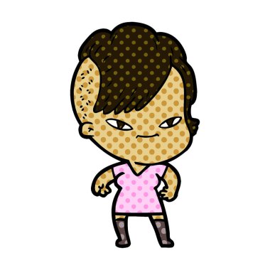 sevimli çizgi kız hippi saç kesimi ile