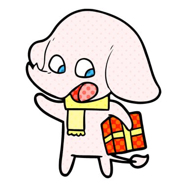 Noel hediyesi ile sevimli çizgi fil