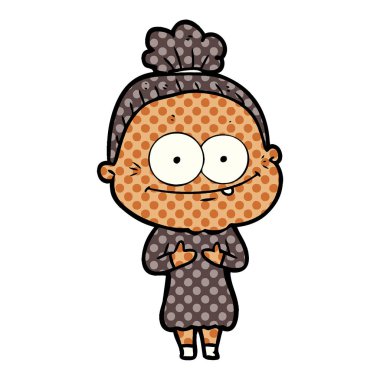 karikatür mutlu yaşlı kadın