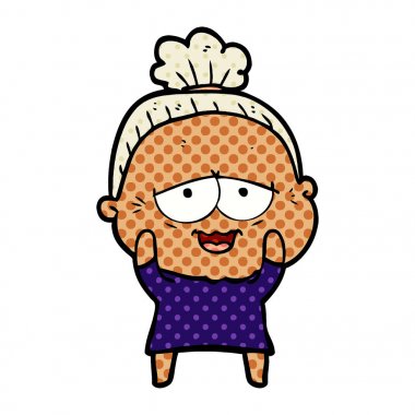 karikatür mutlu yaşlı kadın