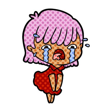 vektör çizim karikatür kız ağlıyor