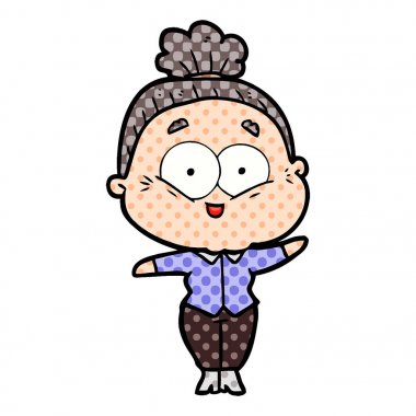 karikatür mutlu yaşlı kadın