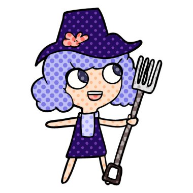 çizgi film çiftçi kız çatal ile