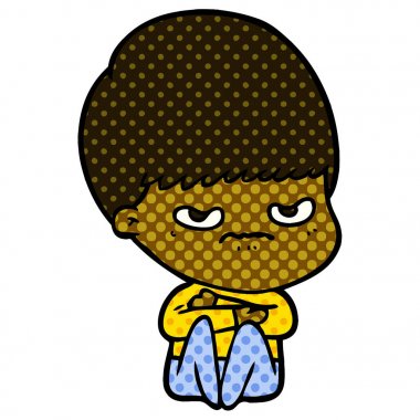 çizgi film kızgın çocuk oturuyor