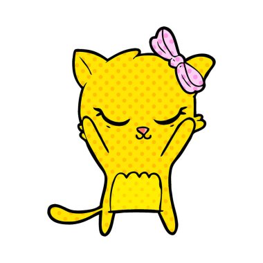 Sevimli çizgi kedi yay ile